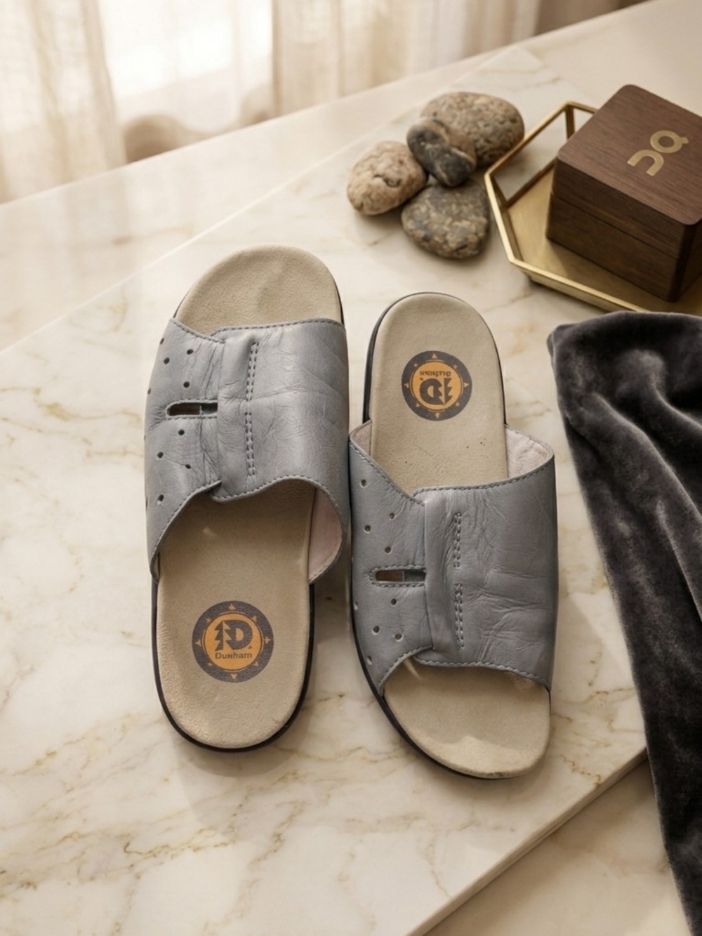 Dunham Men’s Grey Leather Slide Sandals